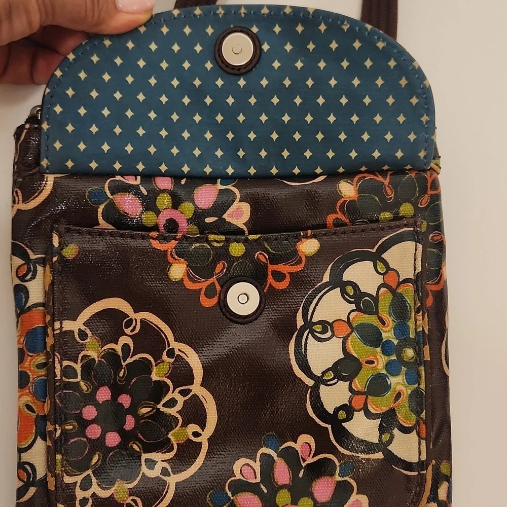 Fossil Women's Key-Per Boho Hippie Dark Brown Floral Canvas Strap Crossbody Bag